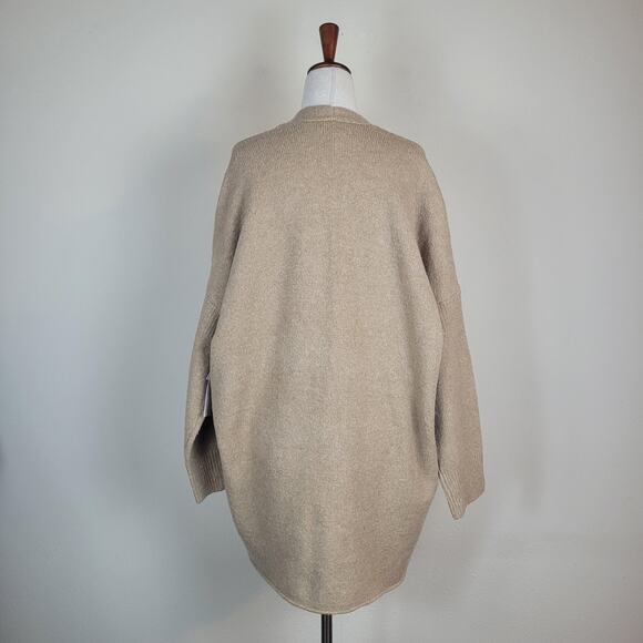 Daily Ritual Sweater Medium Tan Open Front Cardigan Pockets Cozy Boucle Knit NEW - Picture 4 of 9